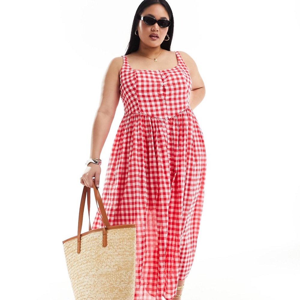 ASOS Red Gingham Tank Midi Picnic Dress | Size 12
